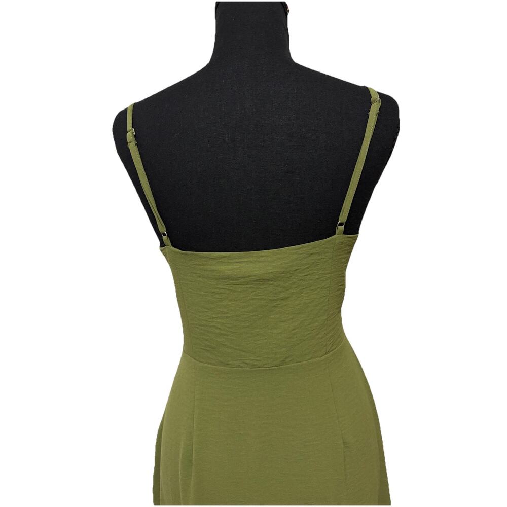 Forever 21 Olive Green Midi Dress L Sweetheart Button Front Cottagecore - Picture 4 of 9
